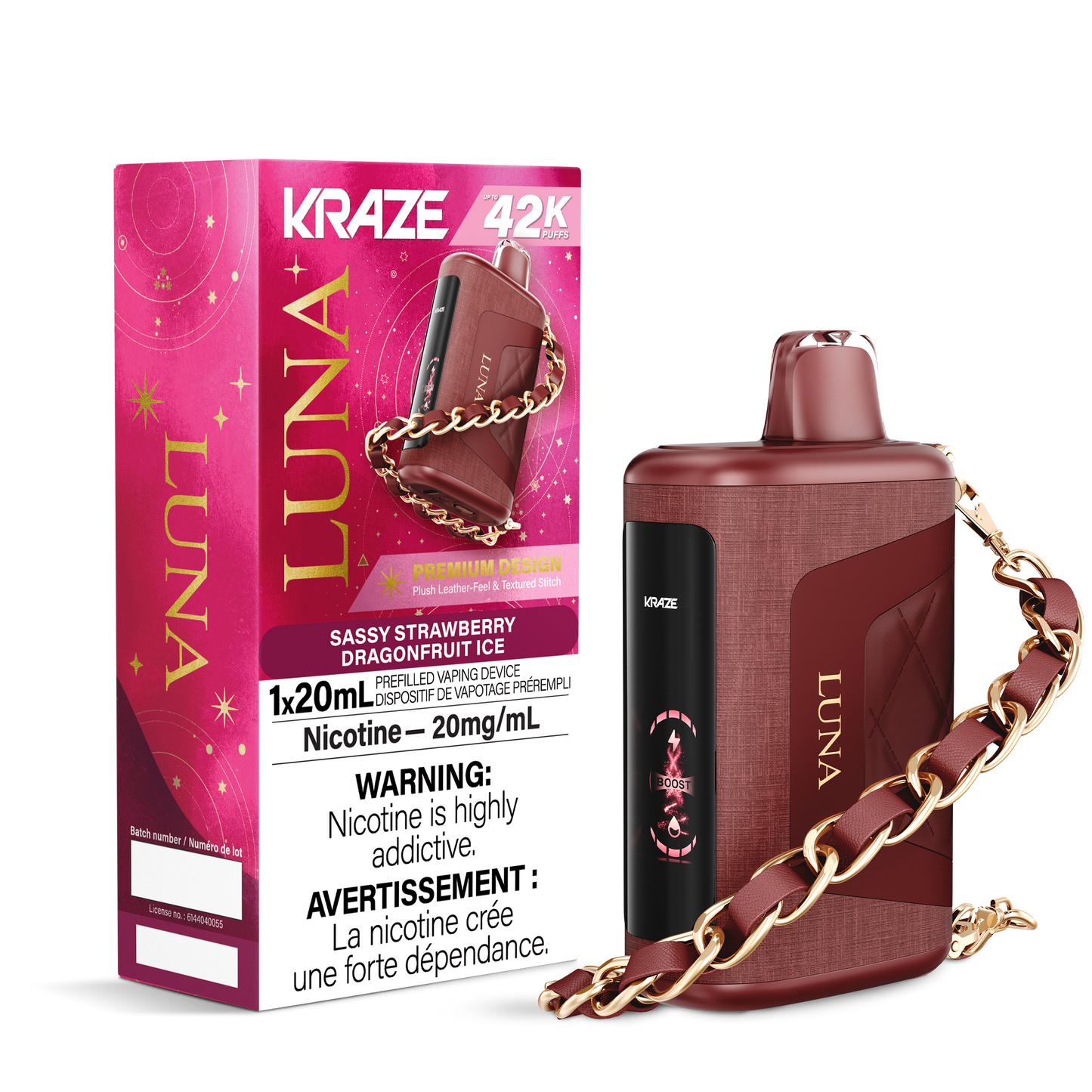 Kraze Luna Disposable Vape (42K Puffs) - Sassy Strawberry Dragonfruit Ice