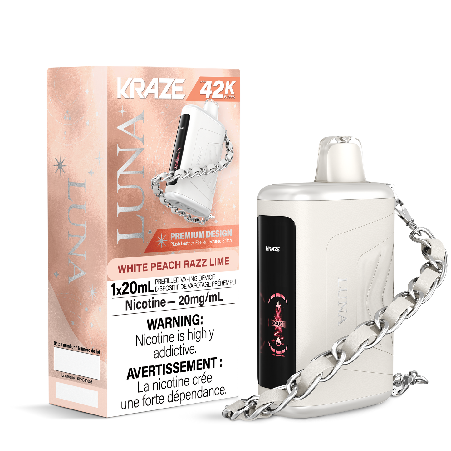 Kraze Luna Disposable Vape (42K Puffs) - White Peach Razz Lime