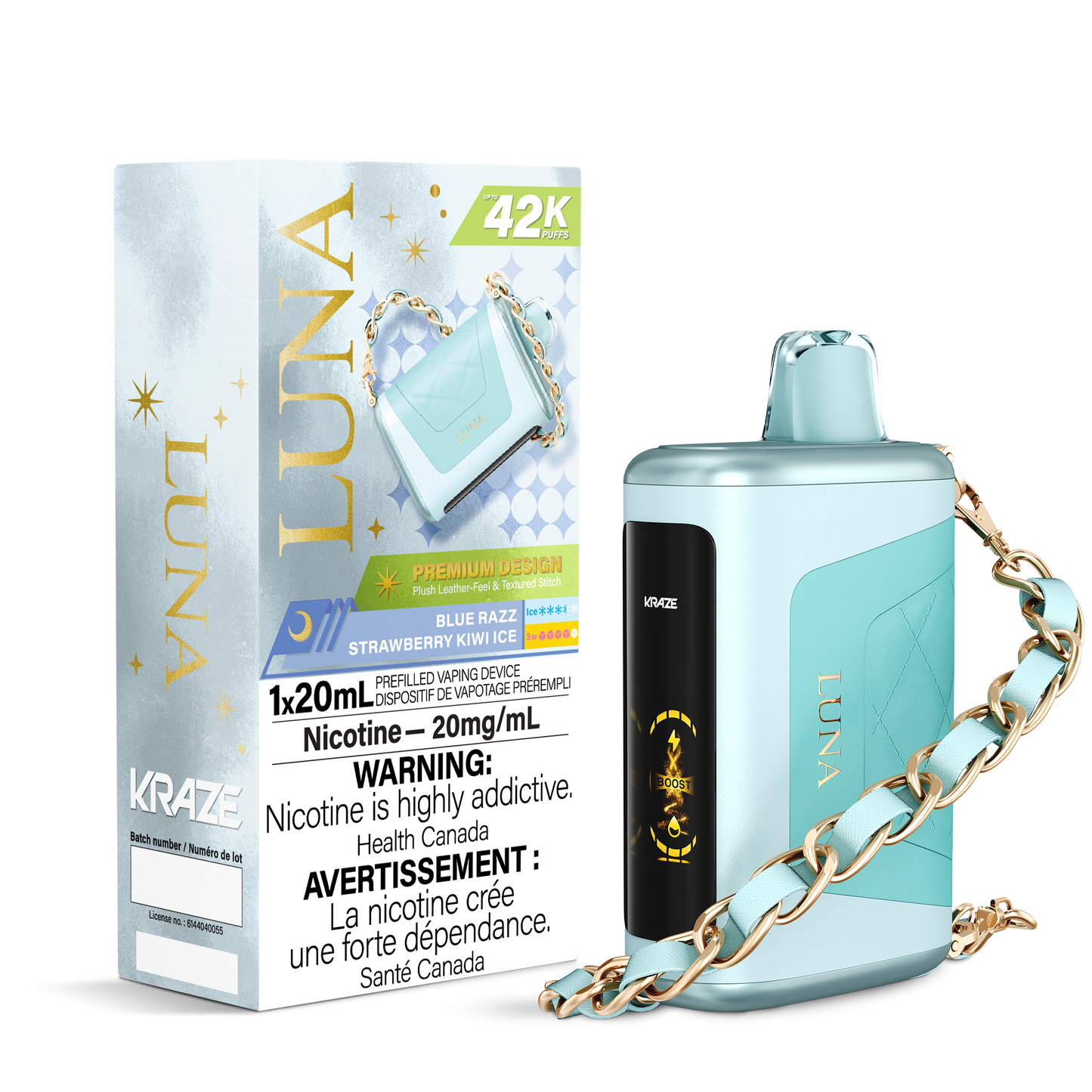 Kraze Luna Disposable Vape (42K Puffs) - Blue Razz Strawberry Kiwi Ice