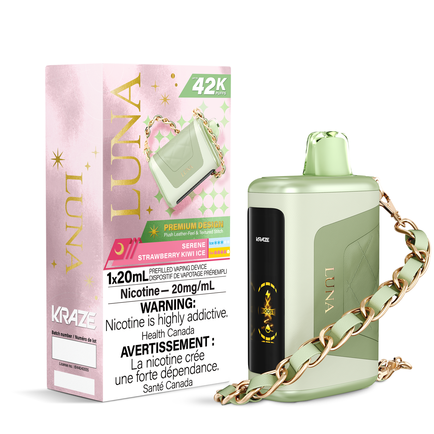 Kraze Luna Disposable Vape (42K Puffs) - Serene Strawberry Kiwi Ice