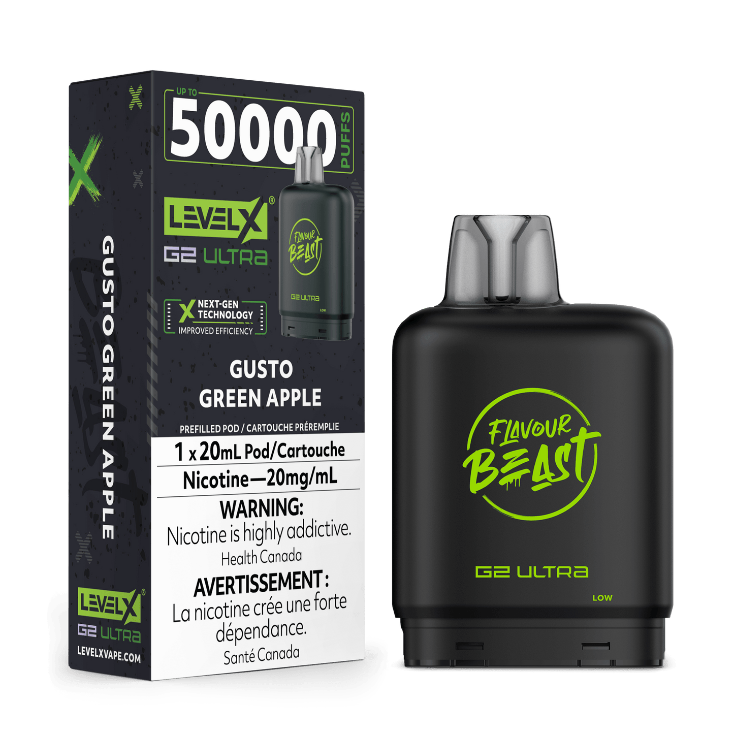 Level X Flavour Beast G2 Ultra 50K Vape Pod - Gusto Green Apple