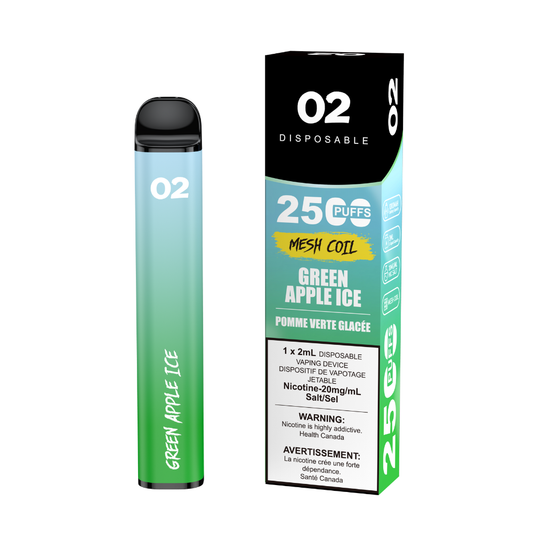 O2 2500 Puffs Disposable Vape - Green Apple Ice
